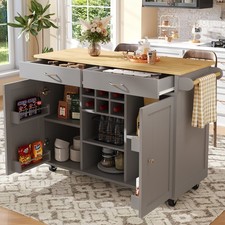 Rolling Kitchen Island w/ Wine